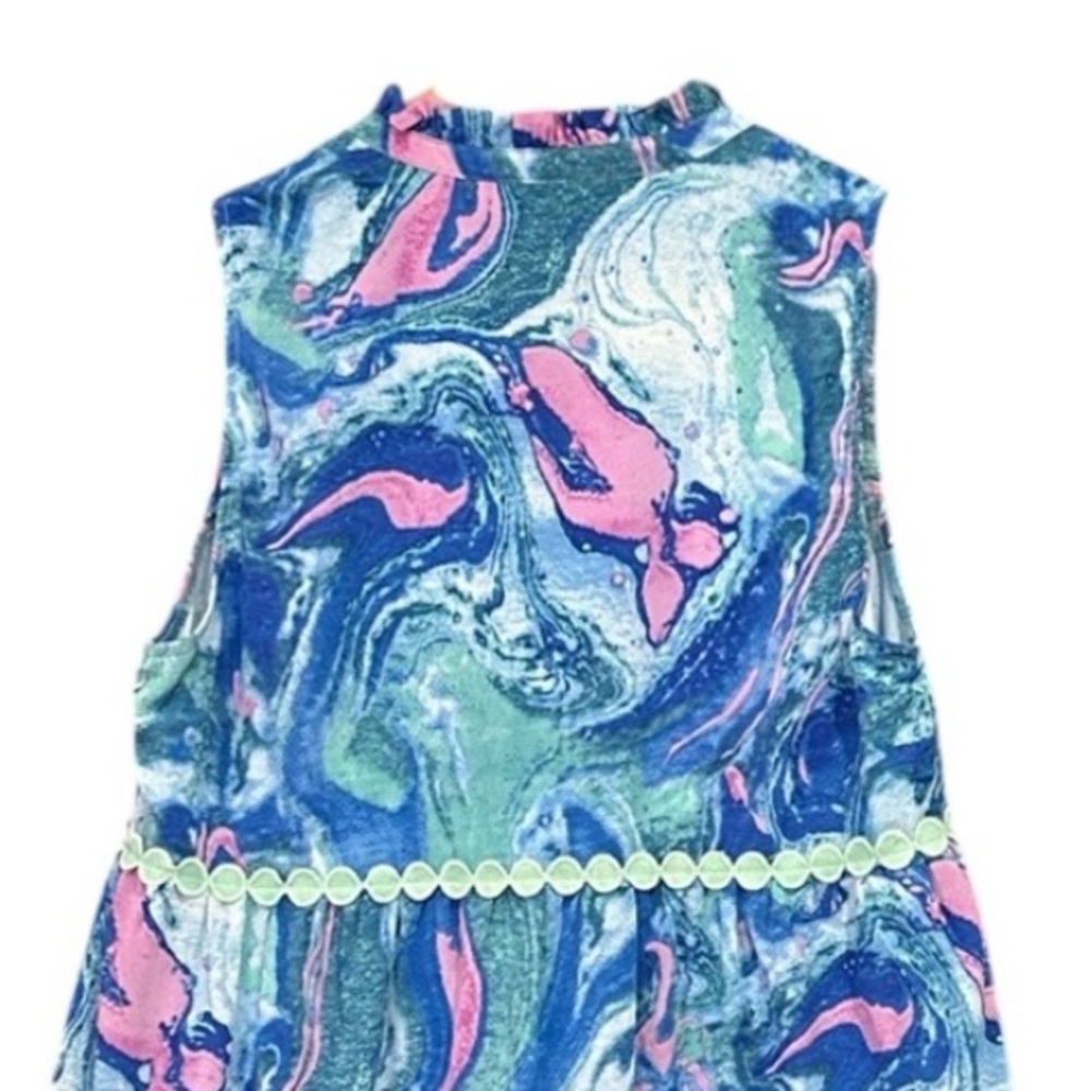 Entro Sleeveless V-Neck Ribbon Detail Tiered Swirl Pattern Dress Size Large - Picture 6 of 11
